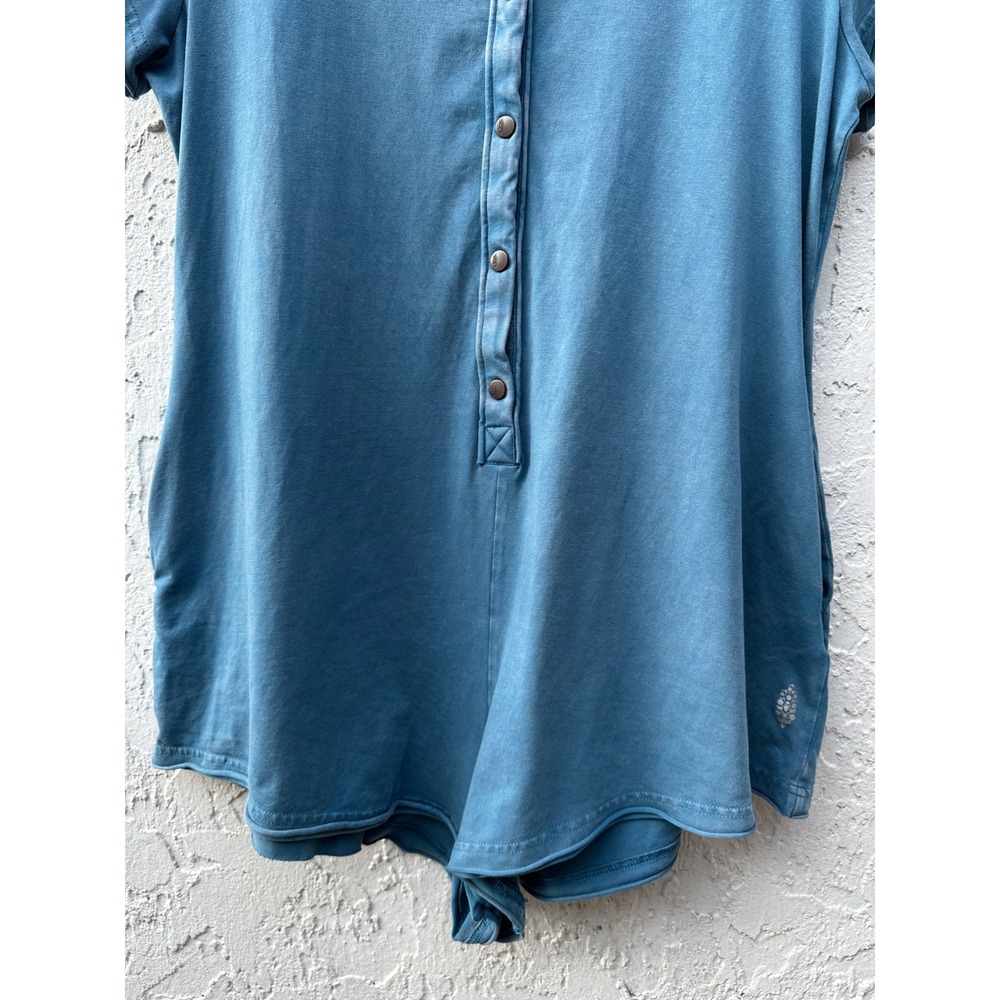 Free People Movement Hot Shot Romper Blue Teal Button Front Short Sleeve Large - Picture 5 of 8